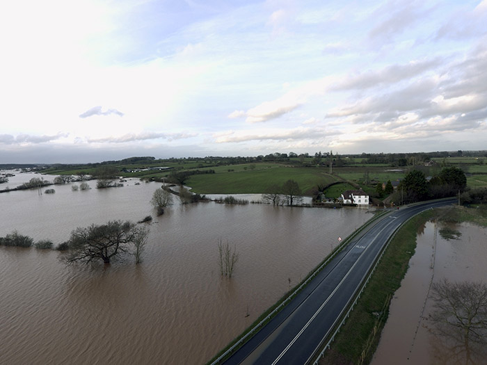 Drone aerial shot of floods
